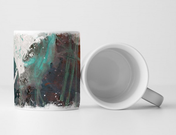 Paul Sinus Art Tasse Geschenk Tasse - dunkelrot/-blaue Grundierung, dunkeltürkis-weiße Abstraktion