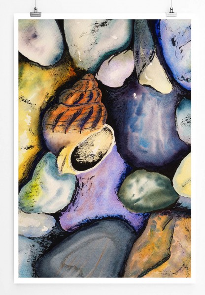 Paul Sinus Art 60x90cm Muscheln und Steine mit Wasserfarben und Tinte