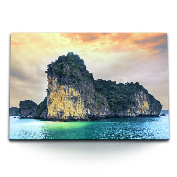 Paul Sinus Art 120x80cm Wandbild auf Leinwand Halong Bucht Vietnam Klippen Felsen Meer