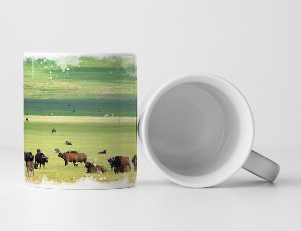 Paul Sinus Art Tasse Geschenk Tierfotografie – Büffelherde in weiter Landschaft