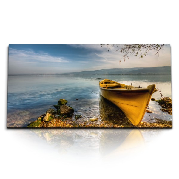 Paul Sinus Art Kunstdruck Bilder 120x60cm Boot Kayak See Berge Natur Landschaft