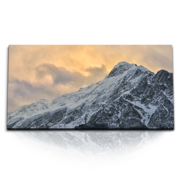 Paul Sinus Art Kunstdruck Bilder 120x60cm Berg Berggipfel Schnee Abenddämmerung Natur