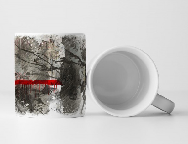 Paul Sinus Art Tasse Geschenk hell/-dunkelgrau Abstraktion; rote Elemente + Aufschrift