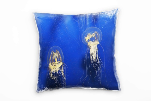 Paul Sinus Art Tiere, gelb, blau, Quallen, Unterwasser Deko Kissen 40x40cm für Couch Sofa Lounge Zierkissen