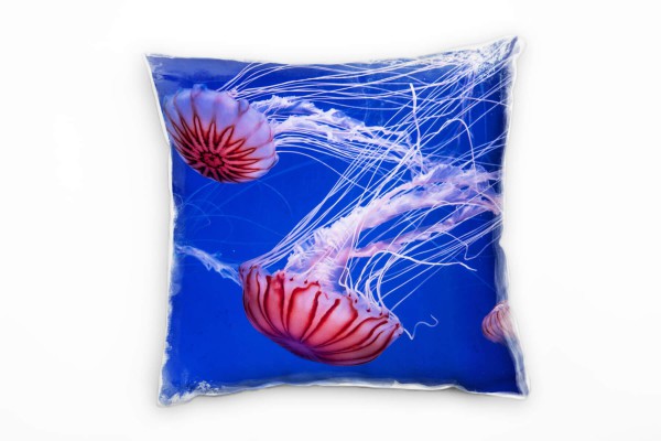 Paul Sinus Art Tiere, Qualle, Unterwasser, rot, blau Deko Kissen 40x40cm für Couch Sofa Lounge Zierkissen