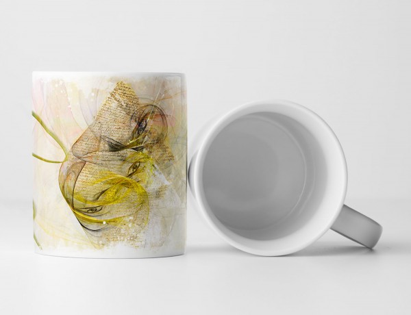 Paul Sinus Art Tasse Geschenk abstrakte Malerei, gelbgrün, Linien