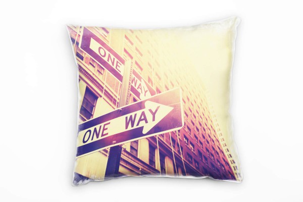 Paul Sinus Art Urban, Straßenschild, One Way, gelb, braun Deko Kissen 40x40cm für Couch Sofa Lounge Zierkissen