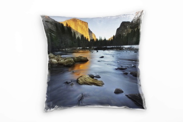 Paul Sinus Art Amerika, Landschaft, Seen, Berge, Bäume, Wald, blau Deko Kissen 40x40cm für Couch Sofa Lounge Zierki