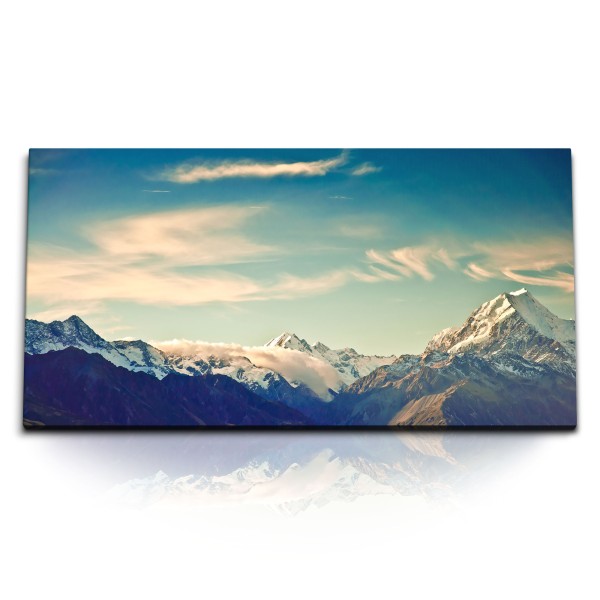 Paul Sinus Art Kunstdruck Bilder 120x60cm Neuseeland Gebirge Berge Natur Landschaft Schneegipfel