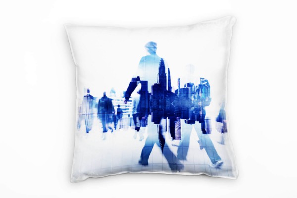 Paul Sinus Art Urban, Abstrakt, Menschen, Hochhäuser, blau Deko Kissen 40x40cm für Couch Sofa Lounge Zierkissen