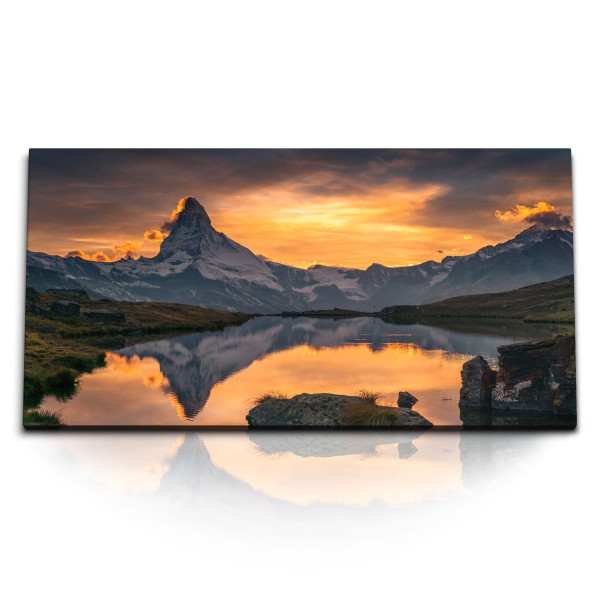 Paul Sinus Art Kunstdruck Bilder 120x60cm Matterhorn Schweiz Bergsee Alpen Berggipfel Abendrot