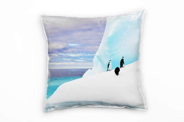 Paul Sinus Art Tiere, Pinguine, Eisberge, Meer, türkis, grau Deko Kissen 40x40cm für Couch Sofa Lounge Zierkissen