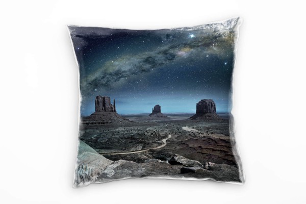 Paul Sinus Art Landschaft, Felsen, Sterne, Nacht, braun, blau Deko Kissen 40x40cm für Couch Sofa Lounge Zierkissen