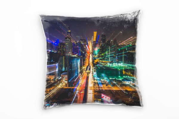 Paul Sinus Art City, Bangkok, Thailand, Nacht Licht, unscharf, bunt Deko Kissen 40x40cm für Couch Sofa Lounge Zierk