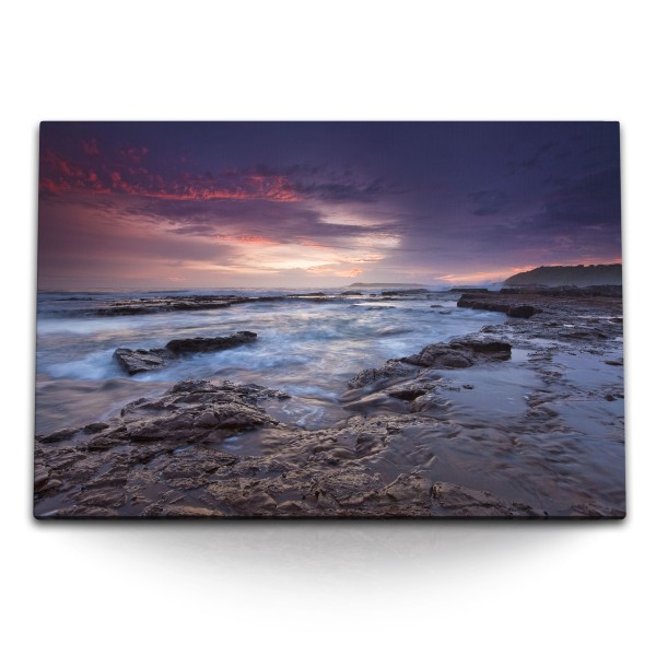 Paul Sinus Art 120x80cm Wandbild auf Leinwand Vulkan Insel Ozean Felsen Strand Abenddämmerung