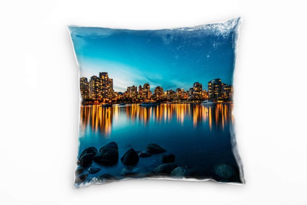 Paul Sinus Art City, Vancouver, Nacht, blau, orange Deko Kissen 40x40cm für Couch Sofa Lounge Zierkissen