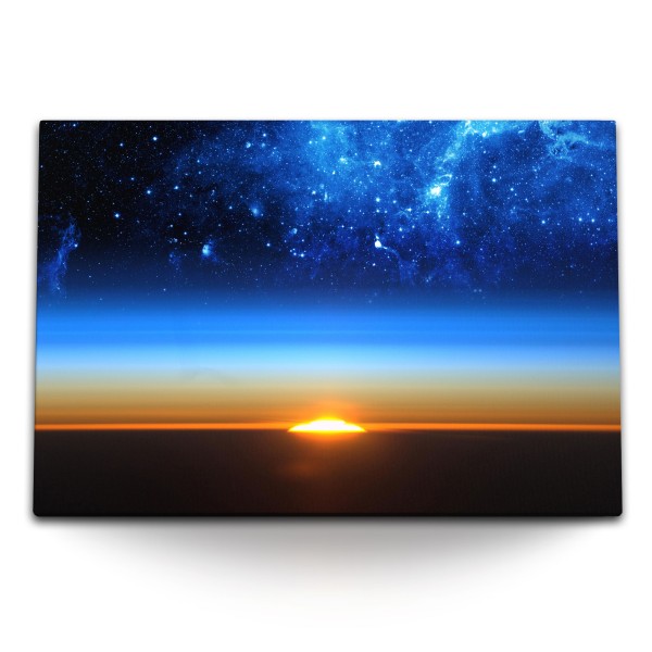 Paul Sinus Art 120x80cm Wandbild auf Leinwand Sonnenuntergang Nacht Sternenhimmel Sterne Dunkelblau