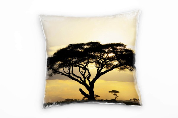 Paul Sinus Art Natur, orange, schwarz, Sonnenuntergang, Afrika Deko Kissen 40x40cm für Couch Sofa Lounge Zierkissen