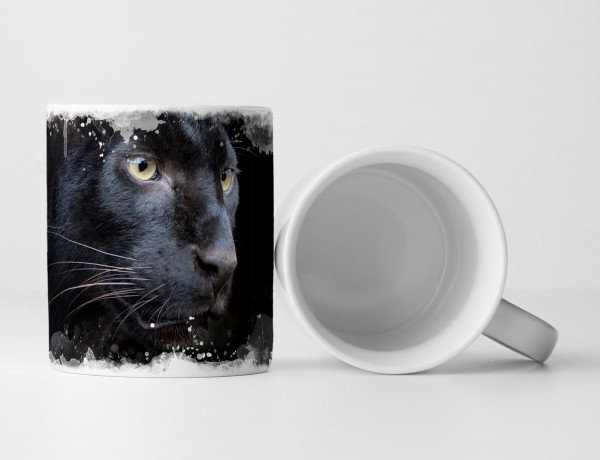 Paul Sinus Art Tasse Geschenk Tierfotografie – Schwarzer Panther mit dunklem Hintergrund