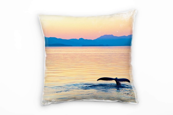 Paul Sinus Art Tiere, Wal, Meer, Sonnenuntergang, orange, blau Deko Kissen 40x40cm für Couch Sofa Lounge Zierkissen