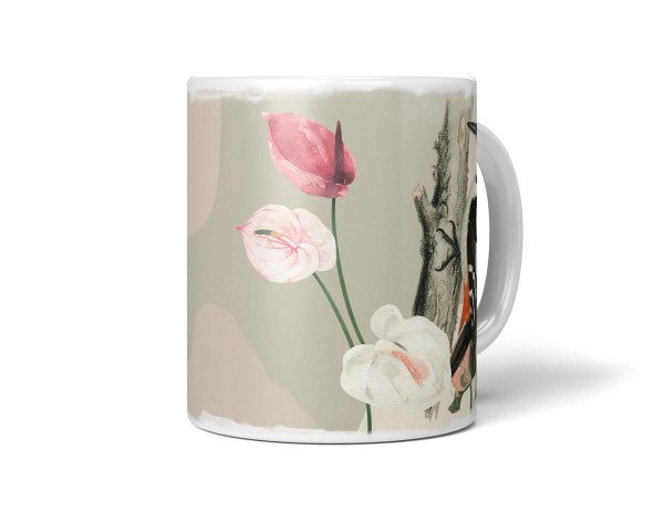 Paul Sinus Art Dekorative Tasse mit schönem Vogel Motiv Specht Blumen Ast einzigartiges Design Kunstvoll