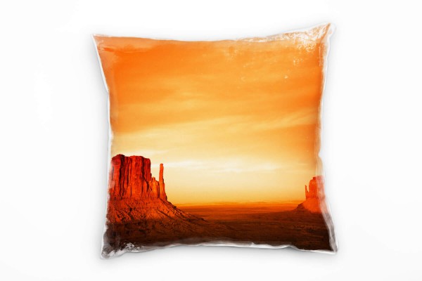 Paul Sinus Art Landschaft, Sonnenuntergang, Felsen, orange, rot Deko Kissen 40x40cm für Couch Sofa Lounge Zierkisse