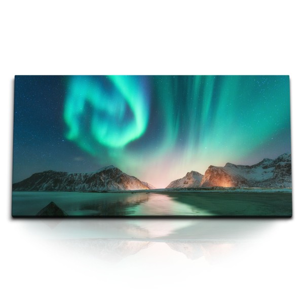 Paul Sinus Art Kunstdruck Bilder 120x60cm Polar Norwegen Nachthimmel Berge Natur