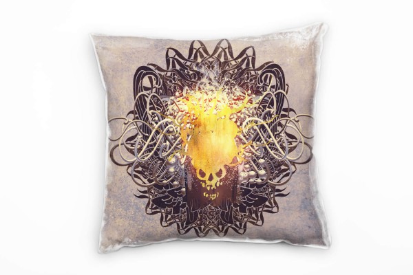 Paul Sinus Art Abstrakt, Totenkopf, gold, beige Deko Kissen 40x40cm für Couch Sofa Lounge Zierkissen