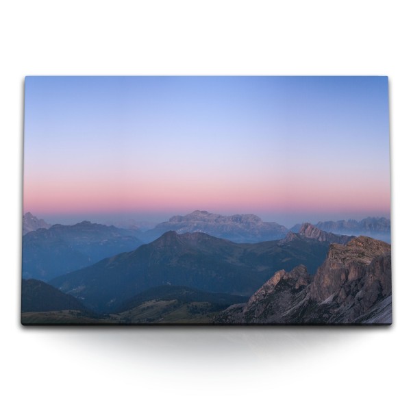 Paul Sinus Art 120x80cm Wandbild auf Leinwand Berge Berglandschaft Gebirge Bergkette Abendröte