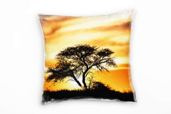 Paul Sinus Art Landschaften, Baum, orange, schwarz, Wolken Deko Kissen 40x40cm für Couch Sofa Lounge Zierkissen