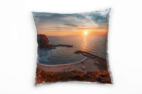 Paul Sinus Art Strand und Meer, Sonnenuntergang, Bucht, orange Deko Kissen 40x40cm für Couch Sofa Lounge Zierkissen