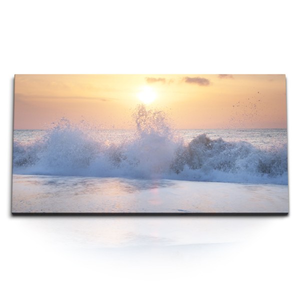 Kunstdruck Bilder 120x60cm Strand Wellen Horizont Sonnenuntergang Meer