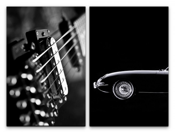 Paul Sinus Art 2 Bilder je 60x90cm Schwarz Weiß Oldtimer Ferrari Gitarre Musik Supercar