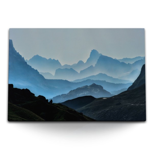 Paul Sinus Art 120x80cm Wandbild auf Leinwand Berge Bergkette Blau Natur Gebirge