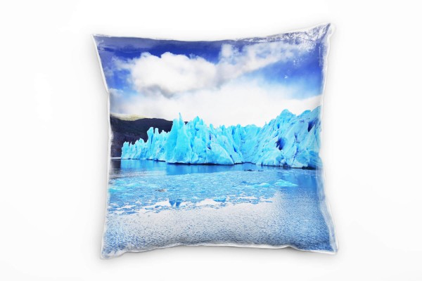 Paul Sinus Art Seen, blau, braun, Gletscher, Eisberg, Wolken Deko Kissen 40x40cm für Couch Sofa Lounge Zierkissen