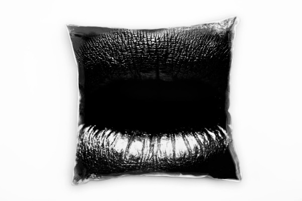 Paul Sinus Art Macro, Lippen, Reflexion, schwarz, grau Deko Kissen 40x40cm für Couch Sofa Lounge Zierkissen