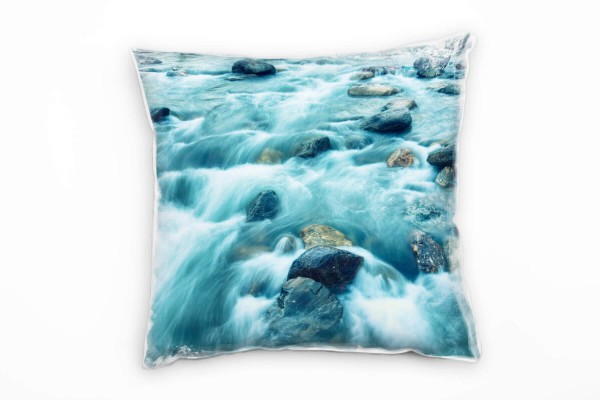 Paul Sinus Art Natur, Wasser, Fluss, Steine, blau, grau Deko Kissen 40x40cm für Couch Sofa Lounge Zierkissen