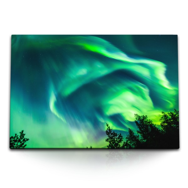 Paul Sinus Art 120x80cm Wandbild auf Leinwand Polar Nachthimmel Astrofotografie Bäume Nacht