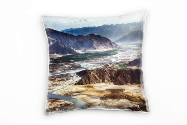 Paul Sinus Art Landschaft, Berge, Fluss, braun Deko Kissen 40x40cm für Couch Sofa Lounge Zierkissen