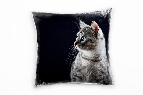 Paul Sinus Art Tiere, Katze von der Seite, grau, schwarz Deko Kissen 40x40cm für Couch Sofa Lounge Zierkissen