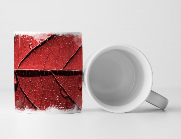 Paul Sinus Art Tasse Geschenk Naturfotografie – Rotes Laubblatt in Makroaufnahme