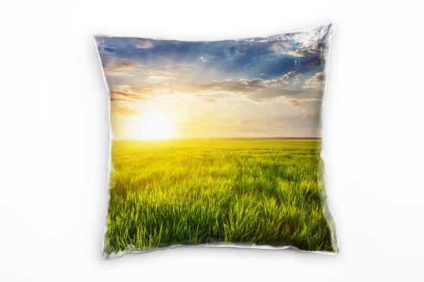 Paul Sinus Art Landschaft, Sonnenuntergang, Feld, grün, gelb Deko Kissen 40x40cm für Couch Sofa Lounge Zierkissen