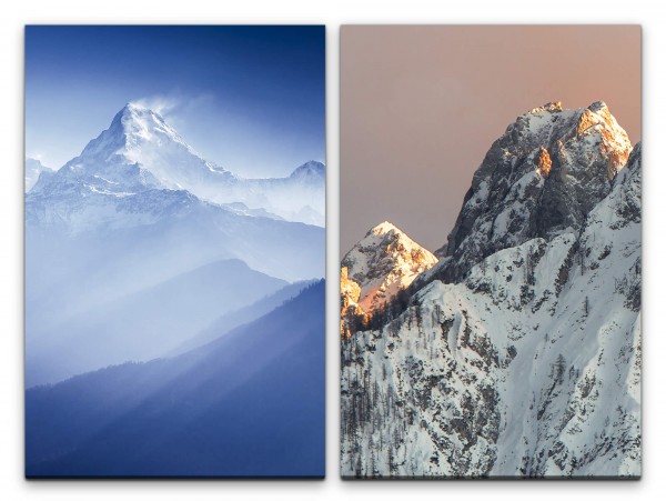 Paul Sinus Art 2 Bilder je 60x90cm Berggipfel Bergspitze Schnee Himalaya Blau Bergsteigen Berge