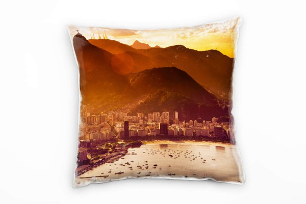 Paul Sinus Art Strand und Meer, Rio De Janeiro, orange, Stadt Deko Kissen 40x40cm für Couch Sofa Lounge Zierkissen