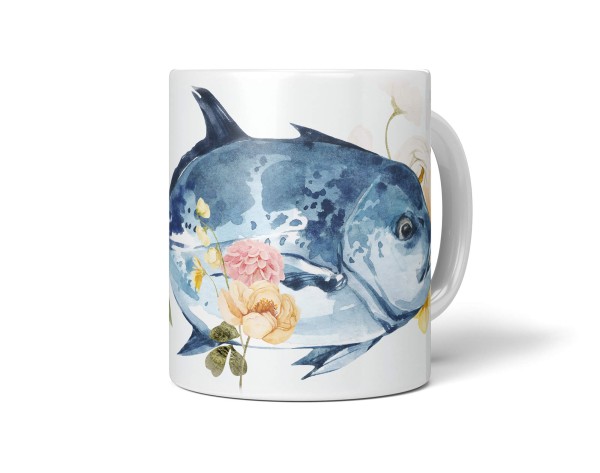 Paul Sinus Art Dekorative Tasse mit schönem Motiv Thunfisch Fisch Blumen Blüten Vintage Design