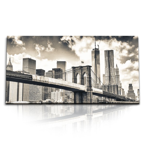 Paul Sinus Art Kunstdruck Bilder 120x60cm New York Manhattan Brooklyn Bridge Hochhäuser