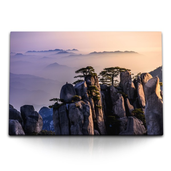 Paul Sinus Art 120x80cm Wandbild auf Leinwand Huang Shan Gebirge Berge Natur Nebel China