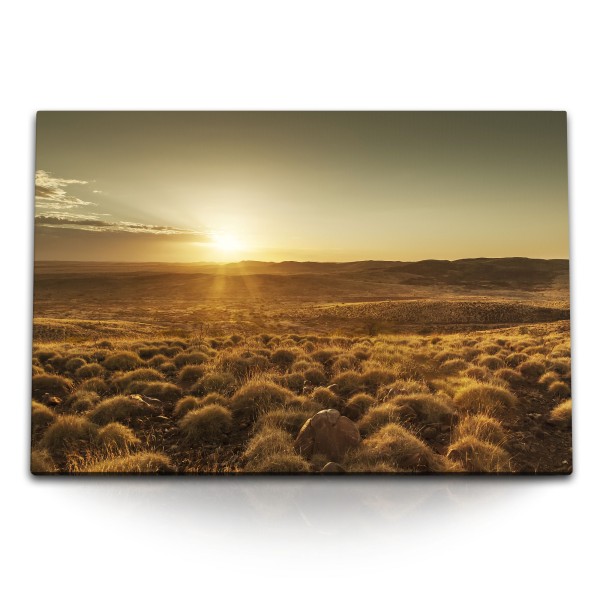 Paul Sinus Art 120x80cm Wandbild auf Leinwand Landschaftsbild Sonnenuntergang Steppe Horizont