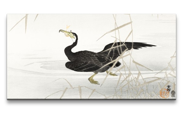 Paul Sinus Art Remaster 120x60cm Ohara Koson traditionell japanische Kunst Kormoran fängt Fisch