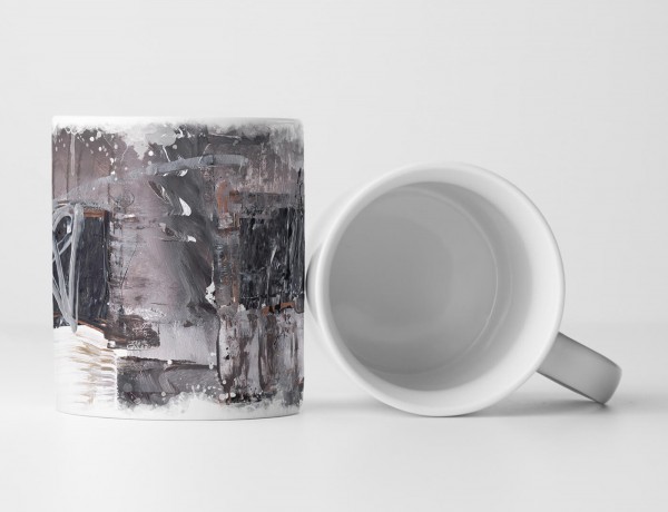 Paul Sinus Art Tasse Geschenk hell-dunkelgrau, sandbraun, antik-weiße Abstraktion